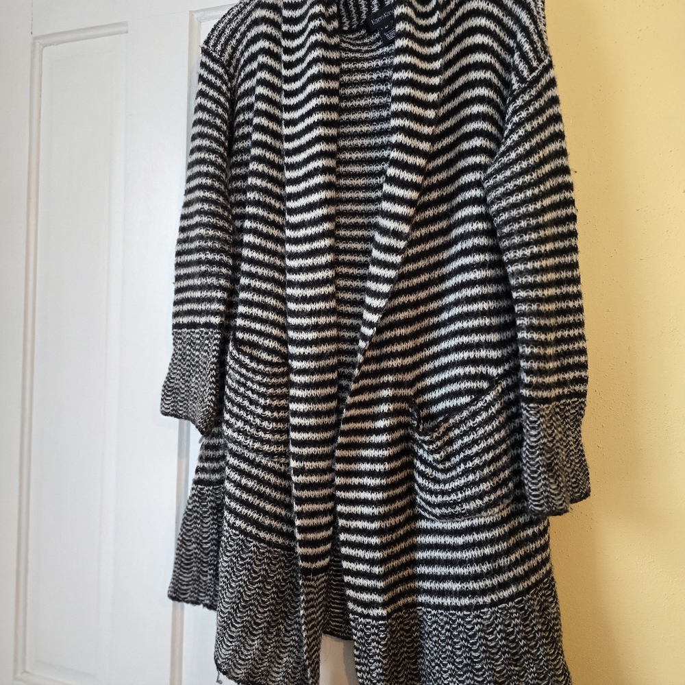 Karen Kane Black & White Striped Knit Cardigan